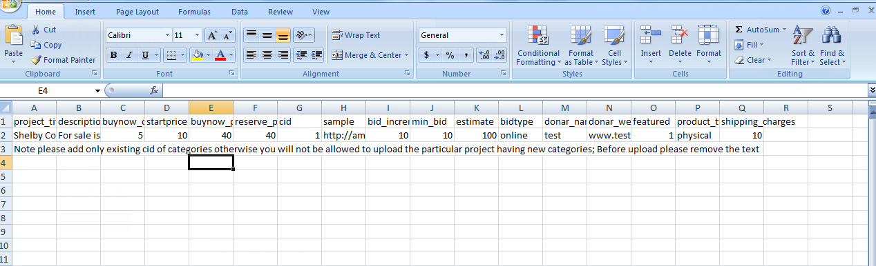 Sample csv file